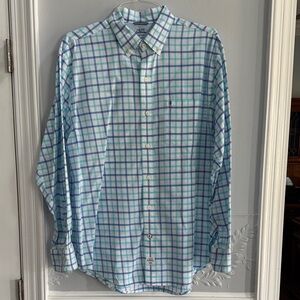 Izod Men's Blue and Green Plaid Button Down Shirt